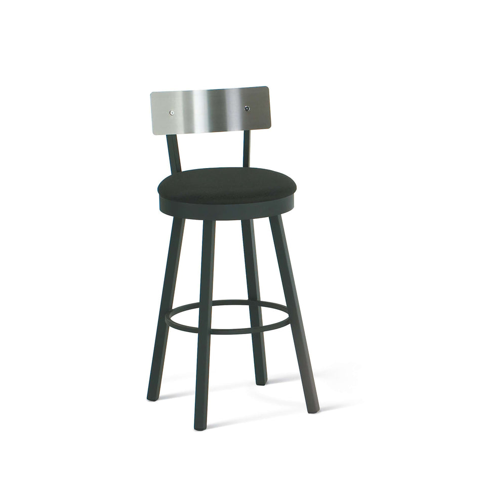 Amisco Lauren Swivel Spectator Stool with Upholstered Seat and Metal Backrest