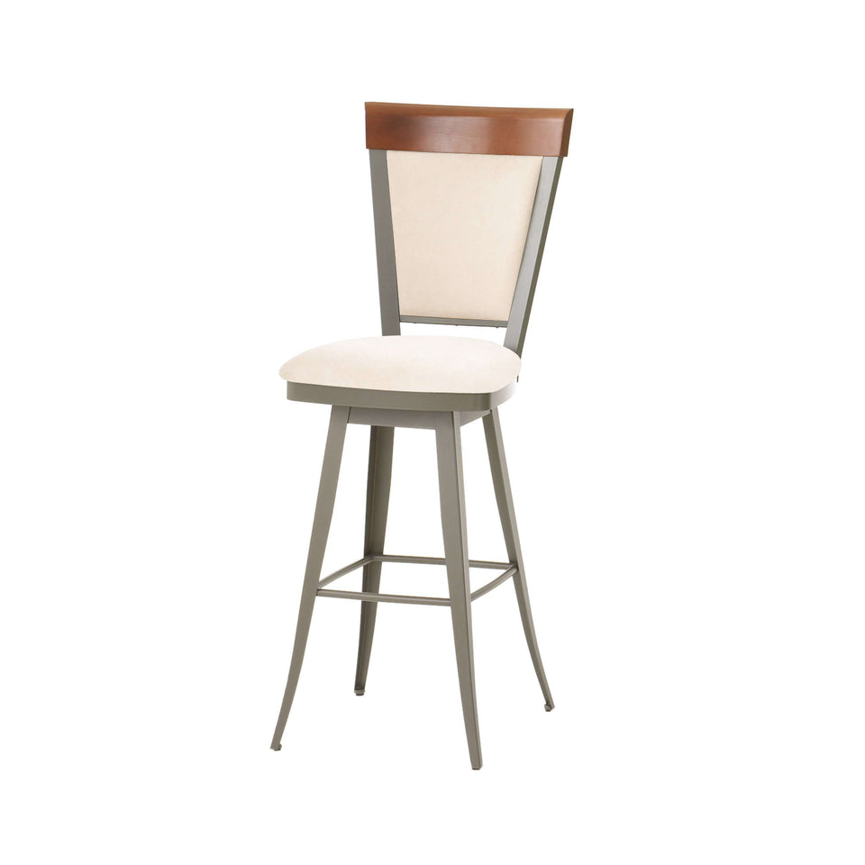Eleanor Swivel Spectator Stool with Upholstered Seat and Solid Wood Accent