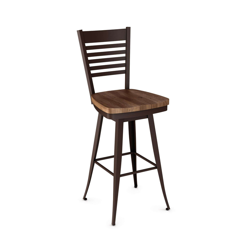 Edwin Swivel Spectator Stool with Distressed Solid Wood Seat
