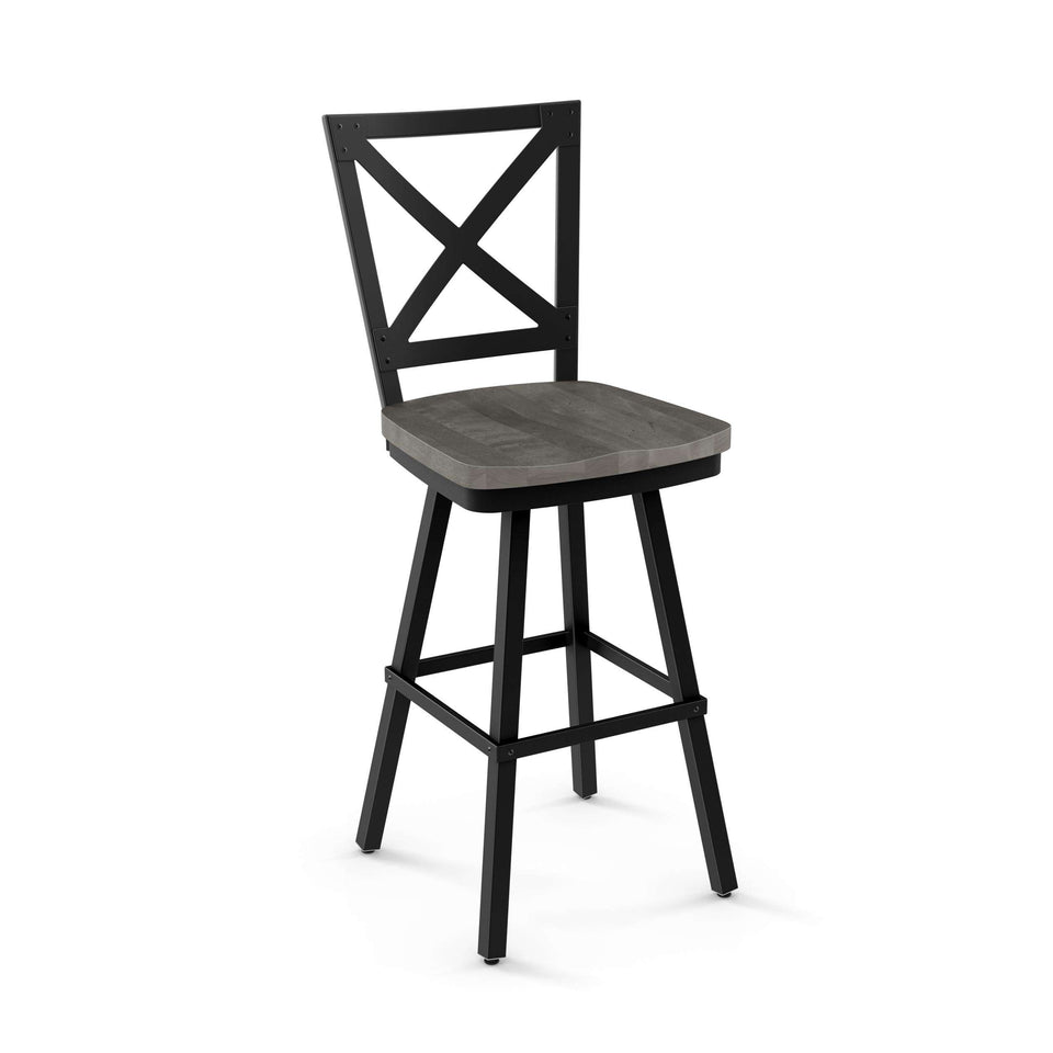 Amisco Kent Swivel Counter Stool with Distressed Solid Wood Seat