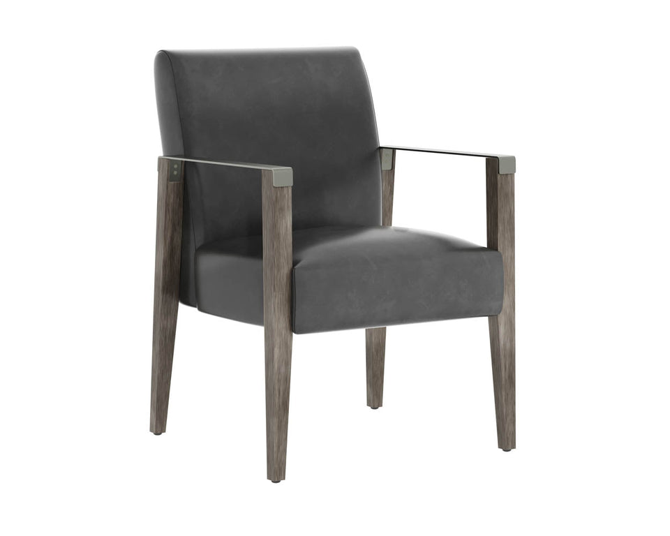 Sunpan Earl Dining Armchair Ash Grey - Brentwood Charcoal Leather | 109092