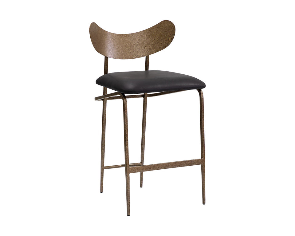 Sunpan Gibbons Counter Stool Antique Brass - Charcoal Black Leather  | 110367