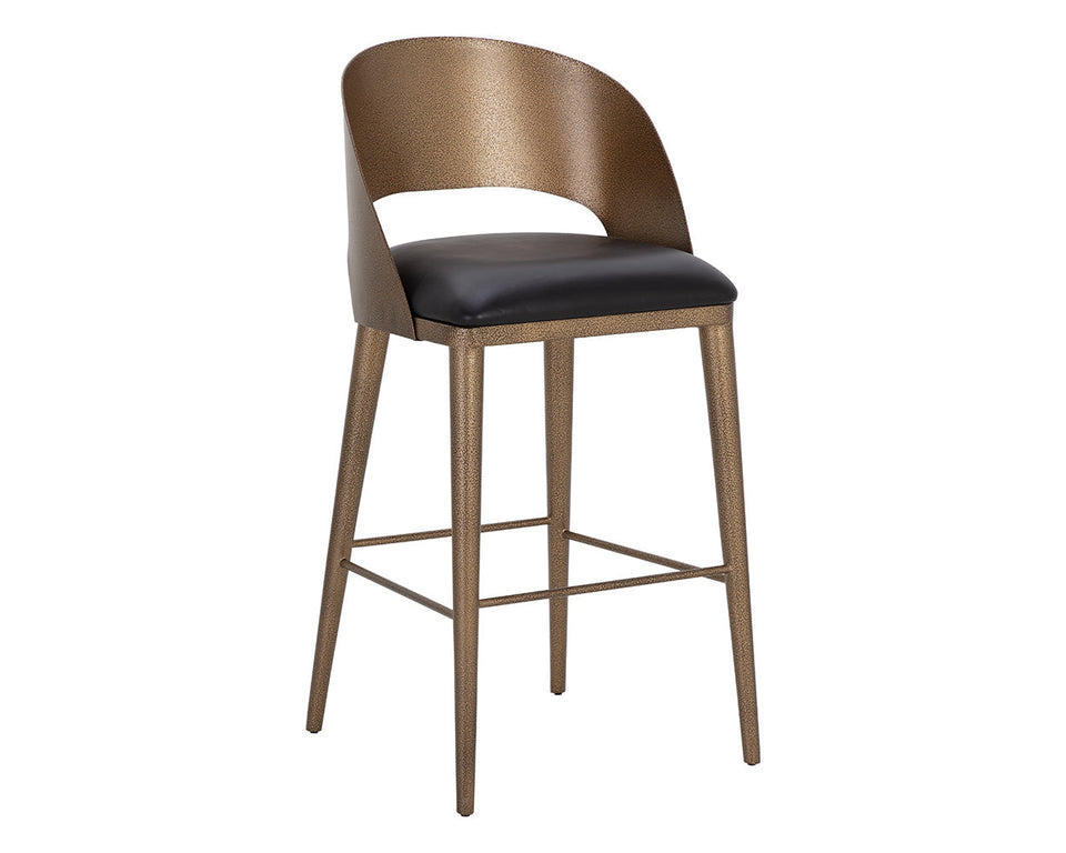 Sunpan Dezirae Barstool Antique Brass - Charcoal Black Leather | 111052