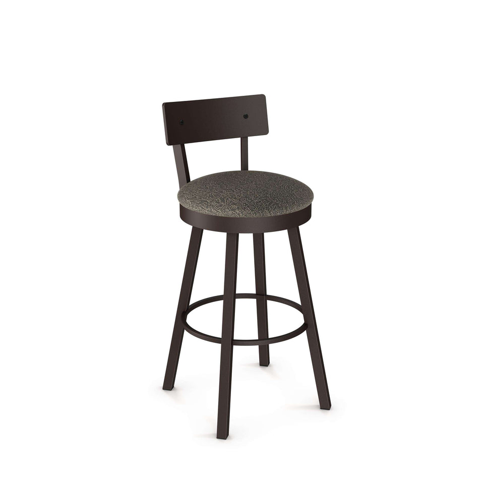 Amisco Lauren Swivel Spectator Stool with Upholstered Seat and Metal Backrest
