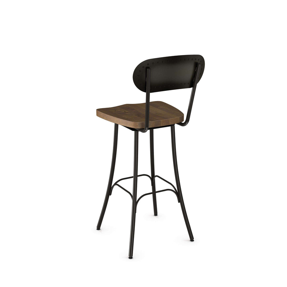 Bean Swivel Bar Stool with Distressed Solid Wood Seat and Metal Backrest by Amisco