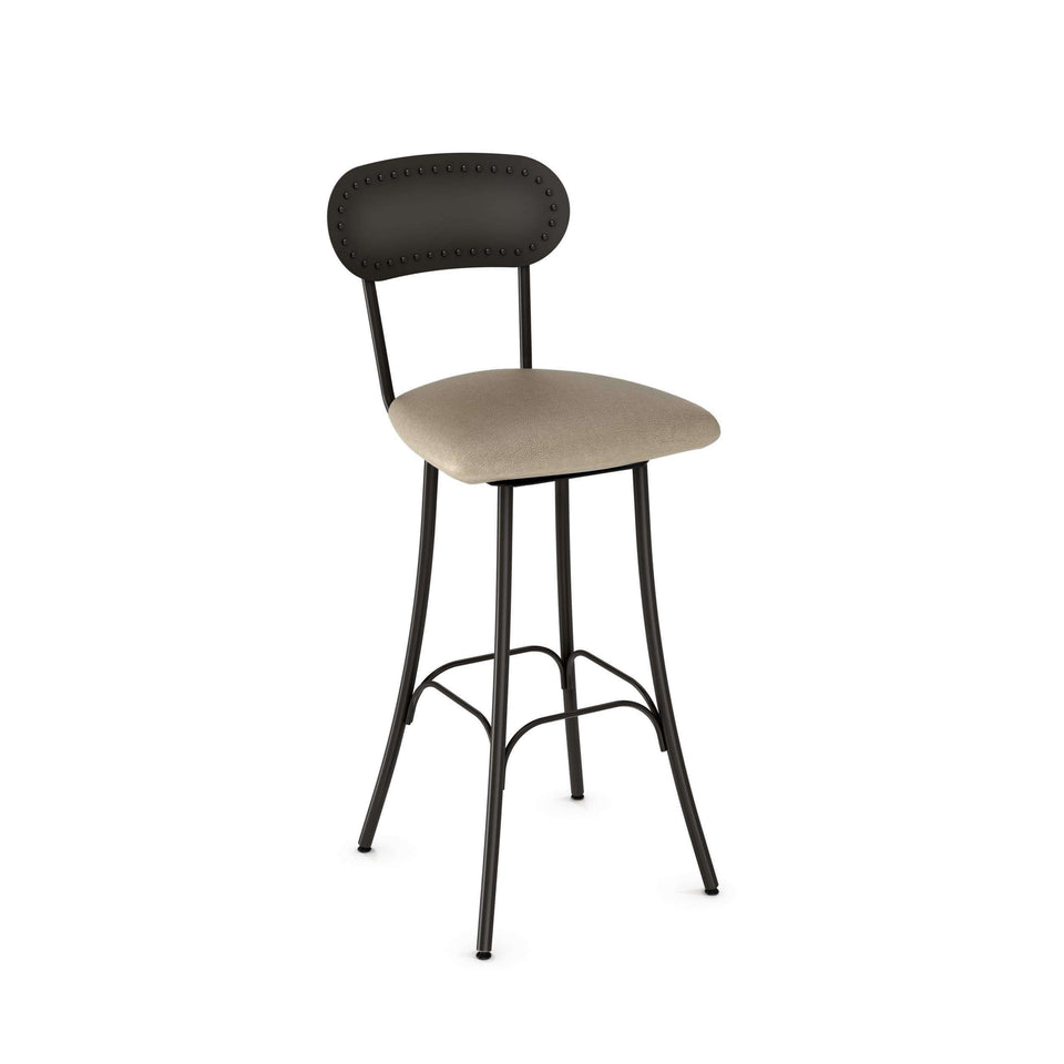 Bean Swivel Bar Stool with Upholstered Seat and Metal Backrest by Amisco