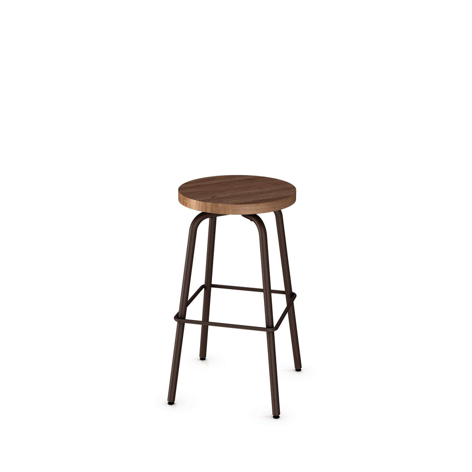 Button Swivel Spectator Stool with Distressed Solid Wood Seat
